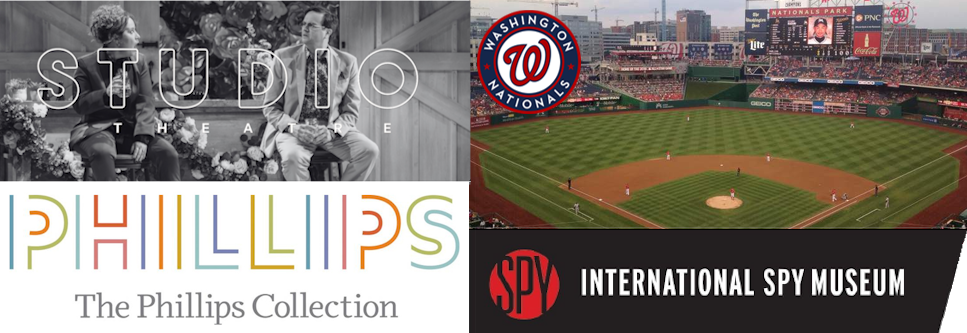 Logos for Phillips Collection, Studio Theatre, Nationals baseball team & Spy Museum